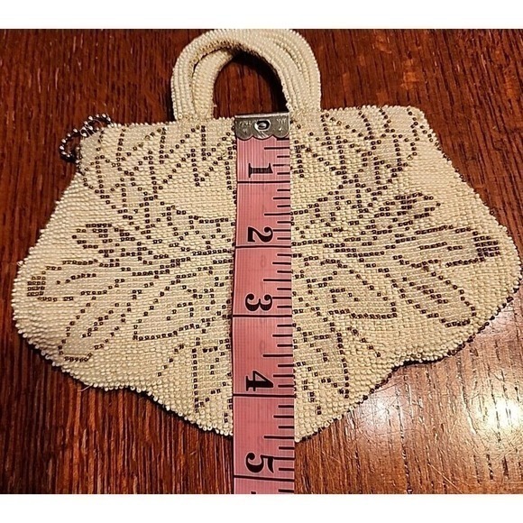 Vintage White Small Beaded Clutch Purse Made in Czechoslovakia By Hand - Picture 5 of 8